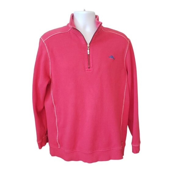Tommy Bahama Mens Large Pink Relax Half Zip Mock Neck Cotton Pullover Sweatshirt - Picture 2 of 12